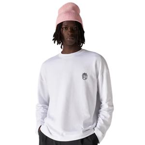 <b>Men</b> <b>White</b> <b>Long</b> <b>Sleeve</b> <b>T</b> <b>Shirt</b> with Small Chest Logo Crew Neck Cotton Casual Streetwear Fashion Top for Daily Wear - Product Image 1