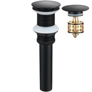 Desagüe emergente de latón negro para lavabos de baño con rebosadero, sin cesta de filtro extraíble - Product Image 1