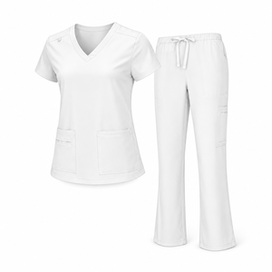 <b>Black</b> Medical Scrub Set <b>Womens</b> V Neck Short Sleeve <b>Pocket</b> Top Drawstring <b>Trousers</b> Nursing Uniform Hospital Clinic Apparel Plain - Product Image 6