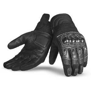 Saar Industries New Arrival Black Leather Breathable <b>Touch</b> Screen Non-Slip Full Finger Moto <b>Gloves</b> Tip Protections Faux Leather - Product Image 1