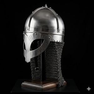 Casco de Guerrero Medieval de Acero con Malla Metálica Plateada, Grabado y Pulido, para Cosplay de Vikingo o Caballero - Product Image 2