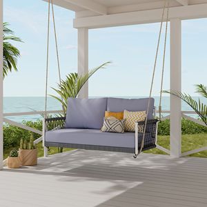 Divano Altalena da Esterno in Corda Intrecciata con Cuscini Morbidi per Patio, Cortile, Balcone - Altalene da Giardino Resistenti per 2 Persone - Product Image 2