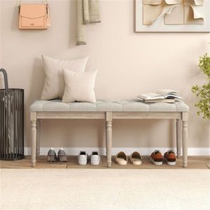 Panca Imbottita in Legno di Gomma Stile Retrò, Capacità 200 kg, Beige, Seduta Trapuntata a Bottoni 120 cm, Arredamento Camera da Letto - Product Image 4
