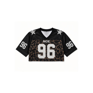 Maillot de football américain de luxe personnalisé à imprimé léopard avec strass, vente en gros, vêtements de sport en maille courts pour femmes, fourniture OEM, chemise Y2K - Product Image 3