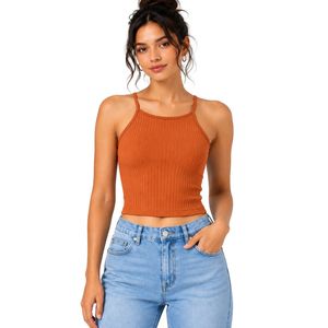 Camiseta Corta de Punto Acanalado para Mujer, Color Naranja Óxido, Personalizada por el Fabricante, sin Mangas, con Tirantes Finos, Ajustada, Informal, de Verano, OEM - Product Image 1
