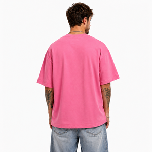 <b>Pink</b> Oversized Men's T-Shirt 100% Cotton Heavyweight Knitted Short Sleeve Crew Neck Solid Digital Blank Casual Streetwear - Product Image 3