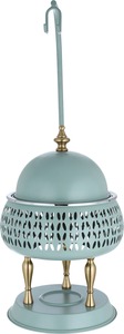 Plat à réchaud élégant bleu pastel avec couvercle en dôme suspendu unique et accents dorés pour la décoration moderne de mariages et de traiteurs - Product Image 3