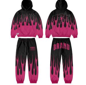 Sweat-shirt à capuche unisexe noir et rose flamme avec logo en strass, streetwear, pour adulte, automne, manches longues, coupe ample, fermeture à cordon - Product Image 4