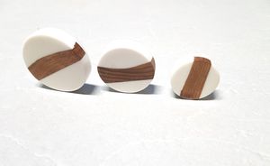 Round Wood Cabinet Knobs Minimalist Design White with <b>Walnut</b> Stripe Durable Kitchen Furniture Handle Resin <b>drawer</b> knobs - Product Image 2