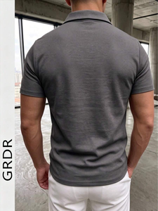 Men's Summer T <b>shirts</b> Collar Half <b>Zip</b> Short Sleeve T-<b>Shirt</b>, Suitable For Outdoor, Vacation And Casual Wear - Product Image 6