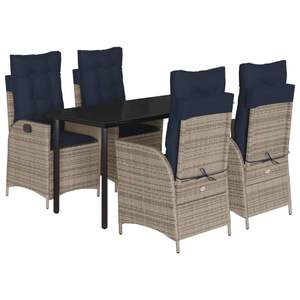 5 Piece Gray Poly <b>Rattan</b> <b>Patio</b> Dining <b>Set</b> with Cushions Elegant Garden <b>Sets</b> - Product Image 2