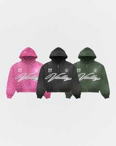 Custom Acid Wash Heavy Weight <b>Oversized</b> Hoodies <b>Mens</b> Rhinestone Patch Embroidery Zip up <b>Hoodie</b> Vintage Streetwear <b>Hoodie</b> Unisex - Product Image 1