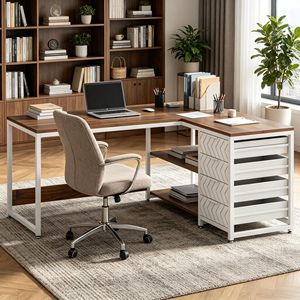 "Adjustable Industrial Office <b>Desk</b> with 4 <b>Drawers</b> for Enhanced Comfort" - Product Image 6