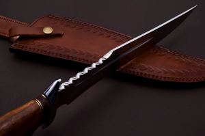 Cuchillo Bowie de Caza de Acero al Carbono con Mango de Madera de Palisandro Hecho a Mano, Pulido de Alto Brillo, Hoja Entera, para Supervivencia, Senderismo y Camping - Product Image 4