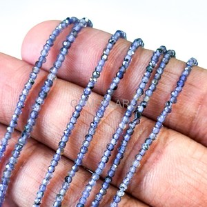 Cuentas redondas microfacetadas de iolita natural de 2 mm, cuentas de iolita para la fabricación de joyas, suministros al por mayor, gemas sueltas facetadas con corte de diamante. - Product Image 3