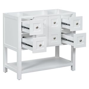 Mobile bagno autoportante in legno massello da 36 pollici senza lavabo, 4 cassetti con chiusura ammortizzata e set elegante di contenitori - Product Image 6