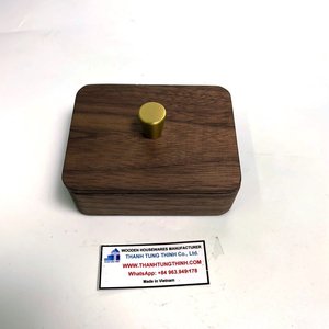 Boîte de rangement rectangulaire en bois moderne avec bouton en laiton, fabriquée à la main pour la décoration de la maison, fabriquée au Vietnam - Product Image 3