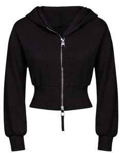 Sudadera con capucha negra para mujer, corte ajustado, manga larga, forro polar de algodón, estilo casual urbano, con cremallera, logotipo personalizado, fábrica ODM - Product Image 1