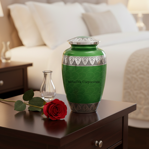 โกศโลหะทนทานสำหรับใส่เถ้ากระดูกมนุษย์ โถศพสีเขียวสำหรับตกแต่ง งานศพผู้ใหญ่ ภาชนะเก็บของที่ระลึกขนาดใหญ่ ผู้จำหน่าย - Product Image 2