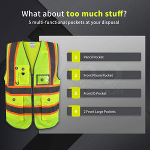 Gilet de sécurité décontracté de classe 2 pour l'automne, avec poches, logo personnalisé, haute visibilité, réfléchissant, imperméable, avec LED clignotante, vêtements de travail - Product Image 2