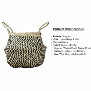 Autres paniers de rangement en jonc de mer naturel tressé à la main avec poignées, écologiques, pour l'organisation et la décoration de la maison, couleur personnalisable - Product Image 2