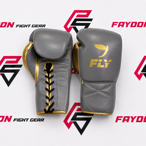 Guantes de boxeo FLY personalizados en color y tamaño, con cordones, negros y dorados, para entrenamiento en el gimnasio, entrenamiento de Muay Thai, guantes de cuero. - Product Image 2