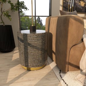 Unique Arabic style Round Mother of Pearl Inlay Side table And Gold Base Contemporary Design For Living Room Decorative - Product Image 3