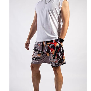 Pantalones Cortos de Malla de Poliéster de Alta Calidad con Logotipo Personalizado para Fabricantes de Ropa, Estilo Urbano, Oversize, Hip Hop, con Cordón y Estampado de Dragón para Hombre - Product Image 4