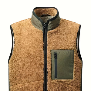 Gilet en polaire sherpa pour homme adulte, col montant, fermeture éclair, vêtement d'extérieur décontracté chaud, couleur unie, matière polyester - Product Image 5