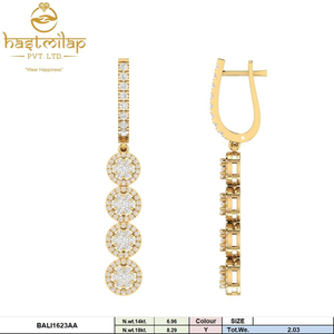 Pendientes de Aro de Diamantes Chapados en Oro Rodio de 14K de Lujo con Motivo Floral de Cuatro Círculos Colgantes, Brillantes Naturales, Regalo para Fiestas y Bodas - Product Image 4
