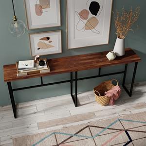 Escritorio de pasillo extralargo moderno y minimalista con superficie de metal espejado, base de acero negro, pieza decorativa para sala de estar, hotel o entrada. - Product Image 6