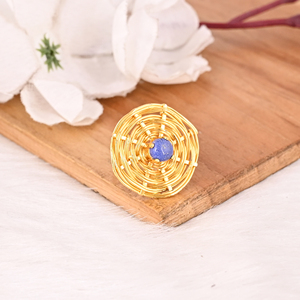 Natural Lapis Lazuli Brass <b>Ring</b> Gold Plated Handmade Fashion Jewelry for Women - Product Image 3