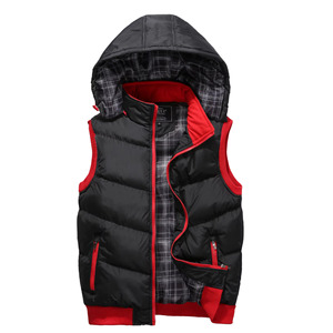 Chaleco acolchado de invierno para hombre con capucha desmontable, chaqueta sin mangas acolchada, forro a cuadros, cuello y puños de punto, cierre de cremallera - Product Image 5