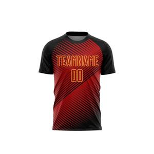 Camiseta de Fútbol Sublimada Personalizable para Hombre, Roja y Negra a Rayas, Absorbente de Humedad, Manga Corta, Cuello Redondo, Uniforme para Adultos - Product Image 3