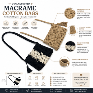 Bolsos de Macramé de Algodón de Doble Color con Diseño de Nudos Hechos a Mano, Cierre Abierto, Plegables, Aspecto Elegante, Duraderos, Funcionalidad Diaria - Product Image 6