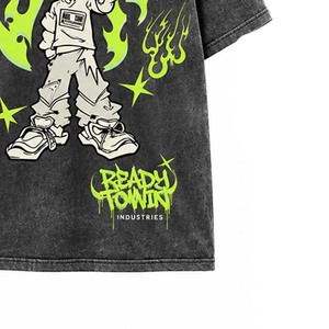 Camiseta Oversize de Hombre Lista para Ganar el Éxito, Estilo Urbano con Estampado de Personajes y Diseño de Graffiti Verde Neón, Manga Corta, Cuello Redondo - Product Image 5