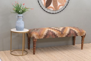 Banco Tapizado de Yute Kilim Hecho a Mano de Primera Calidad, Alfombra de Lana India, Asiento Otomano de Madera para Dormitorio o Sala de Estar - Product Image 5