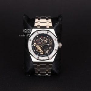 Reloj de Lujo con Esfera Esqueletizada para Hombre, Bisel con Incrustaciones de Diamantes, Acero Inoxidable, Reloj de Pulsera Mecánico Automático para Uso Diario - Product Image 1