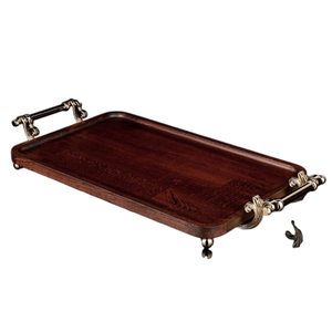 Plateau de service rond élégant en bois avec poignées argentées design, parfait pour la présentation de collations, desserts et aliments, plateau de service pour en-cas - Product Image 6