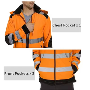 เสื้อฮู้ดสะท้อนแสงสำหรับผู้ชาย มาตรฐาน ANSI Class 2 ไฟ LED กระพริบ กันหนาว กันลม กันน้ำ ผ้า softshell สำหรับกิจกรรมกลางแจ้ง - Product Image 3