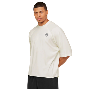 Mens Oversized Gym T Shirt Breathable Performance Athletic Workout Tee Loose Fit Training Fitness Shirt <b>Cream</b> White - Product Image 1