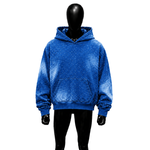 เสื้อฮู้ดดี้ผู้ชายสีน้ำเงินรอยัลประดับคริสตัล รุ่นพรีเมียมทรงโอเวอร์ไซส์ สีน้ำเงินรอยัล  แบบสวมหัว  สำหรับฤดูหนาว  ไซส์ C - Product Image 1