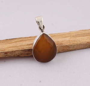 SHREE JAIPUR SILVER Charmes Solitaires en Argent Plaqué avec Pierre Précieuse Naturelle Ambre Cornaline en Forme de Poire Goutte d'Eau, Style Vintage, Cadeau d'Anniversaire pour - Product Image 4