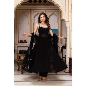 <b>XL</b> RTC Black Party Wear Anarkali Gown with Handwork and Real <b>Mirror</b> for Elegant Look - Product Image 5
