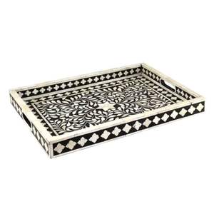 Bandeja de Servir Elegante Hecha a Mano con Incrustaciones de Hueso de Primera Calidad |   Bandeja Decorativa con Diseño de Estrella con Incrustaciones de Nácar - Product Image 5
