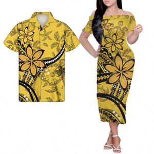 2026 <b>Custom</b> Vintage Couple Dress for Men and Women Solid Polynesian Short Sleeve Crew Neck Maxi Dress - Product Image 6