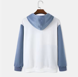 เสื้อฮู้ดผู้ชาย ผ้าฝ้ายฟลีซ 100% เป็นมิตรกับสิ่งแวดล้อม แขนเสื้อแบบแร็กแลน สีขาวน้ำเงิน สไตล์ลำลอง ทรงปกติ มีกระเป๋า ดีไซน์สำหรับฤดูหนาว - Product Image 2