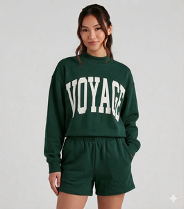 Women Elegant Mock Neck Shorts <b>Set</b> Winter Two Piece Outfit Cozy Lounge Wear Soft Warm Comfortable Daily Style <b>Set</b> - Product Image 1