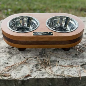 Design Stainless Steel <b>Pet</b> Bowl for Medium Dogs Eco-Friendly Wood Material Made in India - Product Image 1
