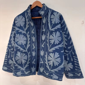 Hand-Embroidered Suzani <b>Kantha</b> <b>Jacket</b> Bohemian Cotton Quilt Coat Floral Embroidered Velvet <b>Jacket</b> - Product Image 1
